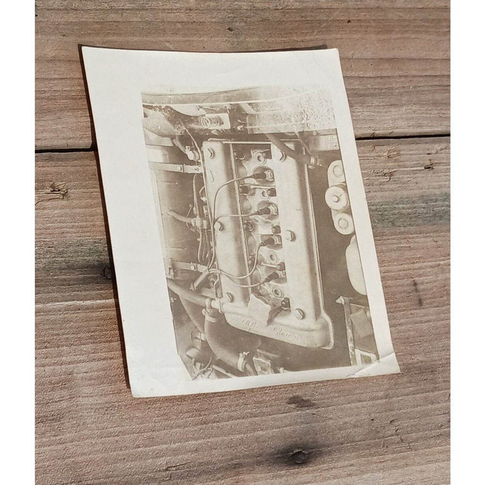 Vintage Black & White Photograph of Alfa Romeo Engine